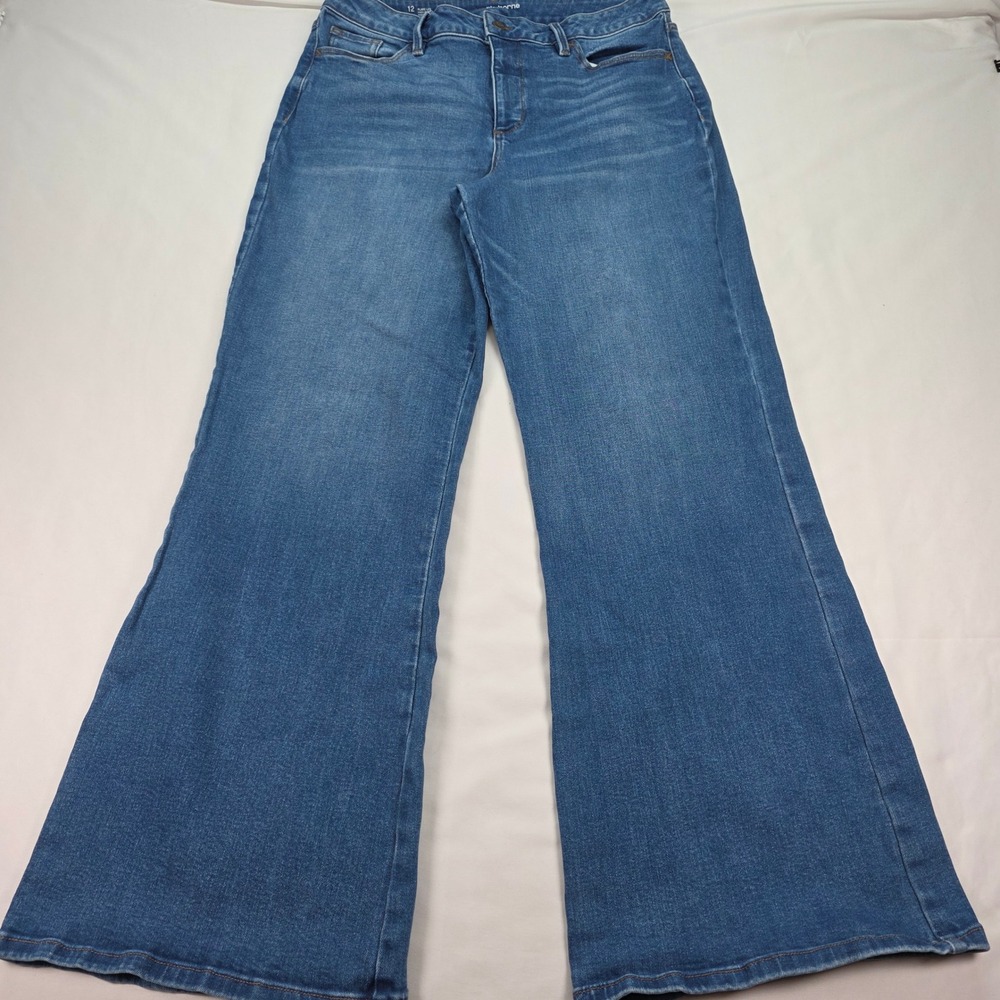 Liz Claiborne Wide Leg Jeans Womens 12 High Rise Medium Wash Blue‎ Denim